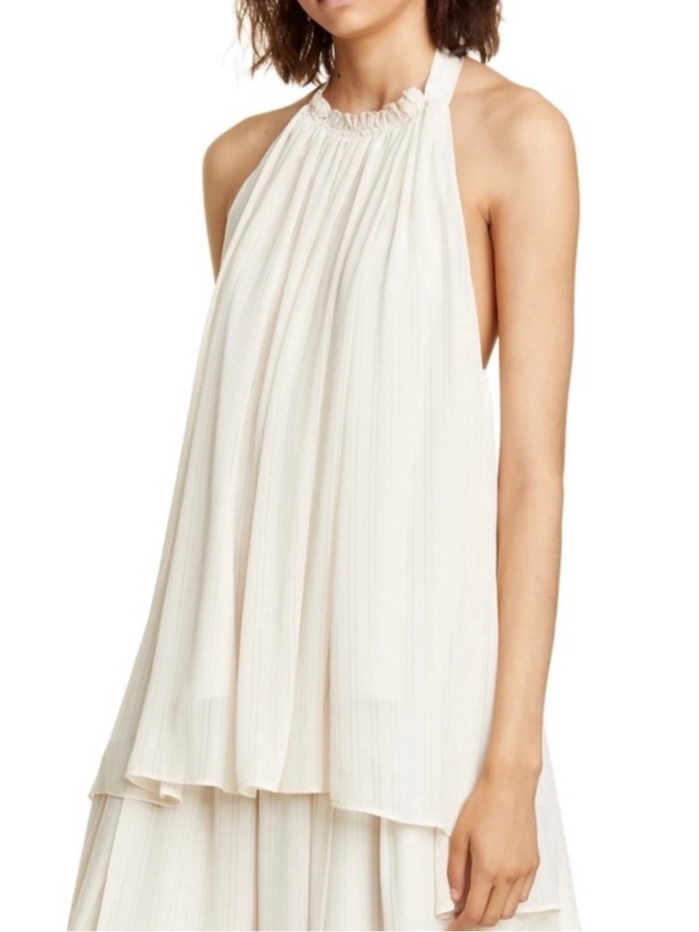 ADEAM BEIGE STRIPED CHIFFON HALTER TOP